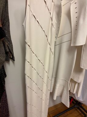 Herve Leger Cream Sleeveless Maxi Dress with Diagonal Cutouts